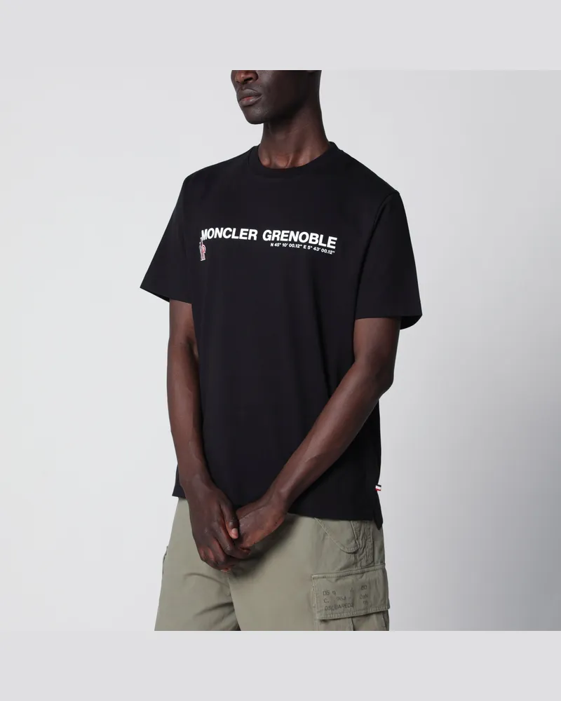 Moncler Schwarzes T-Shirt mit Logo-Print Black
