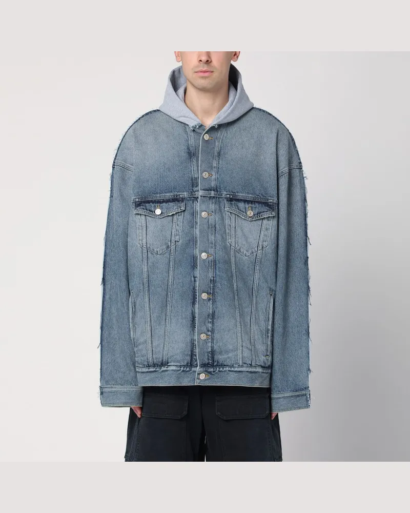 Balenciaga Jacke aus Denim und angerauter Baumwolle mit Logo Blau