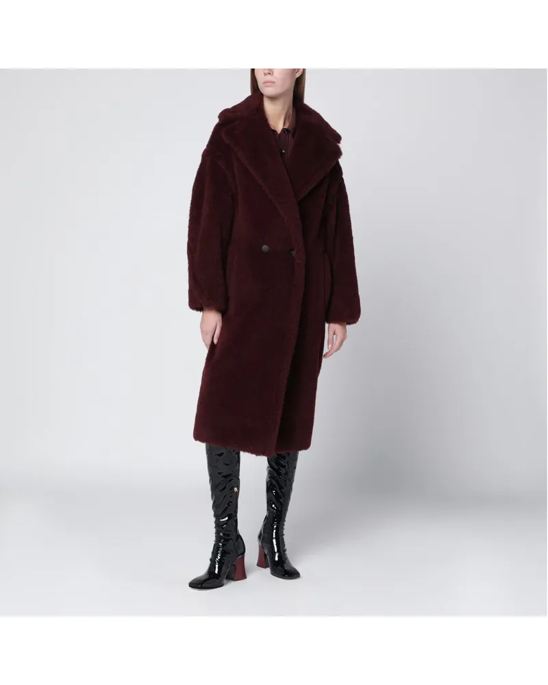 Max Mara Bordeauxfarbener Teddy Bear Icon Coat aus Alpaka und Wolle Rot