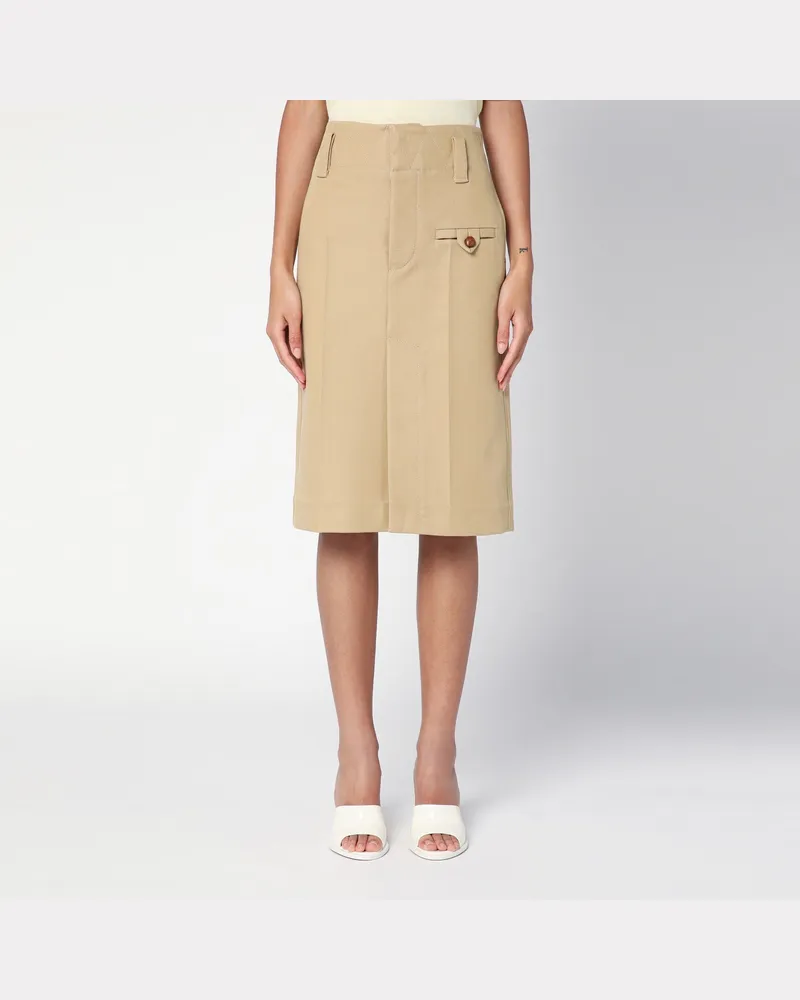 Bottega Veneta Beiger Midirock aus Baumwoll-Canvas Beige