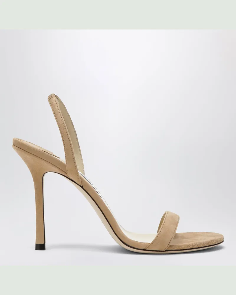 Jimmy Choo Jenn 100 Sandalen aus beigem Wildleder Beige