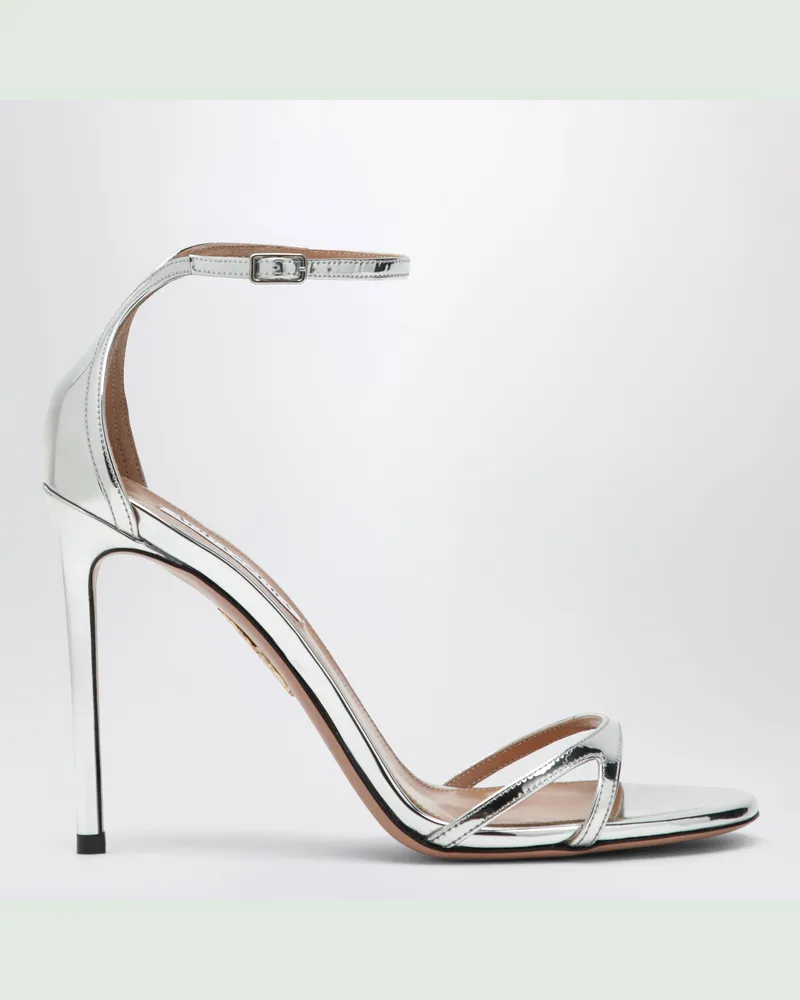Aquazzura Nuda 85 Sandalen aus silberfarbenem Metallic-Leder Metal