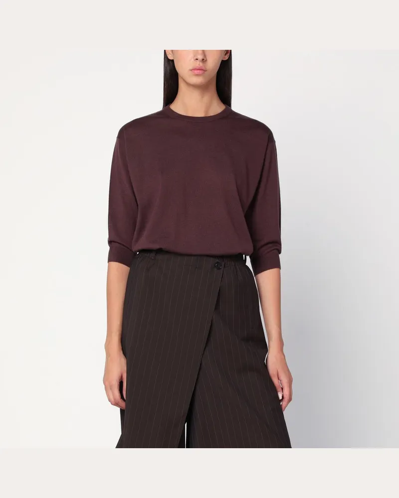 6397 Kurzarm-Pullover aus Espressobrauner Wolle Braun