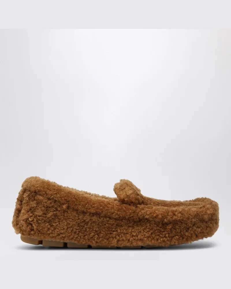 Prada Karamellfarbener Driver-Mokassin aus Schafsleder Beige