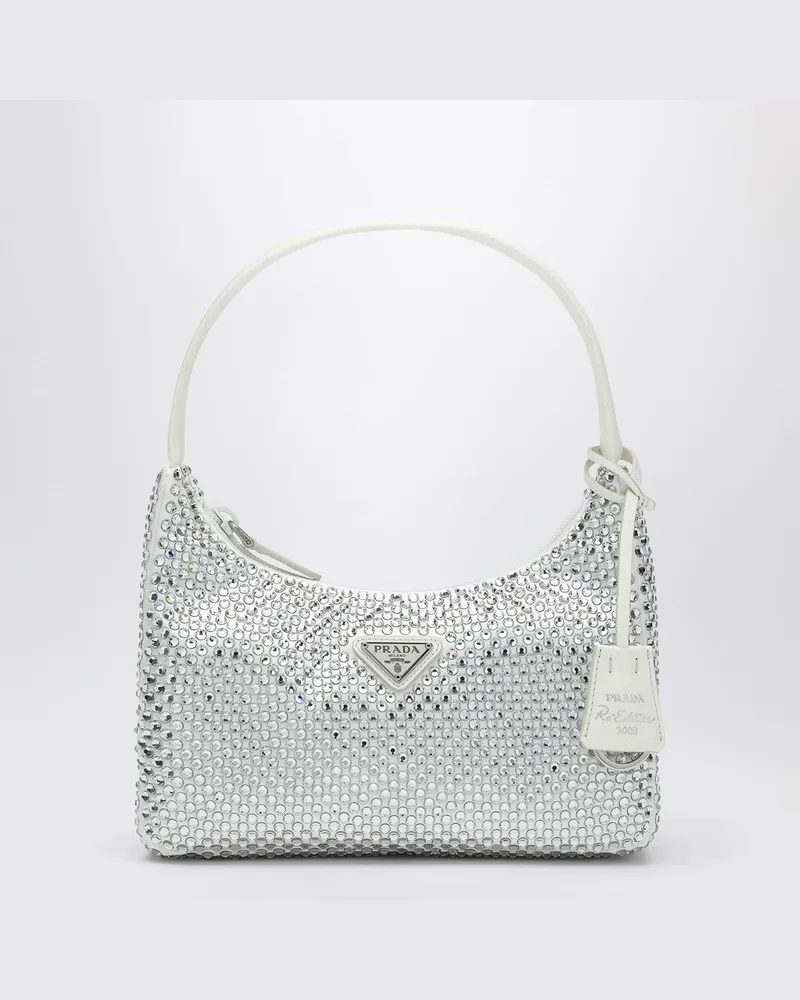Prada Re-Edition weiße Handtasche mit Kristallen Weiß