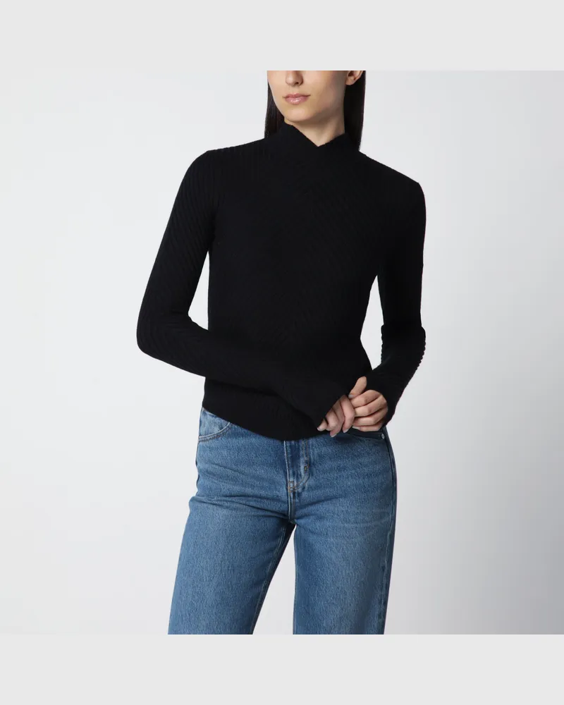 Victoria Beckham Georgia Rippstrickpullover aus schwarzer Merinowolle Black