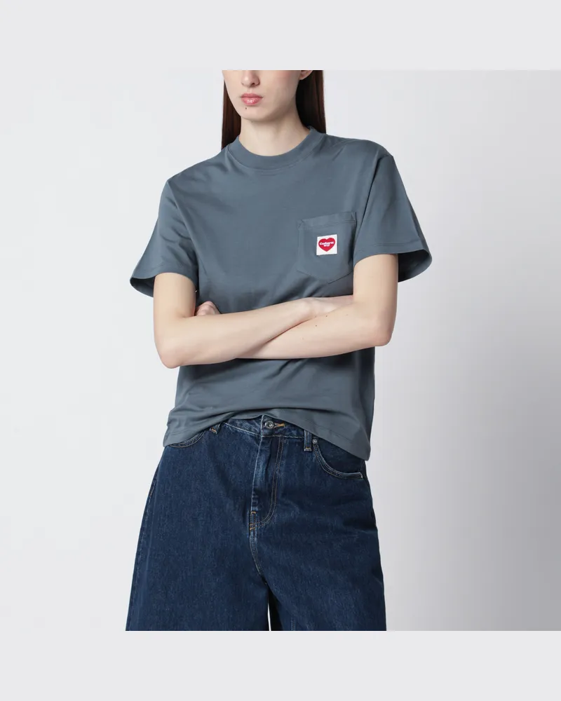 Carhartt WIP Pocket Heart Cozy Blue/Red T-Shirt aus Bio-Baumwolle Blue