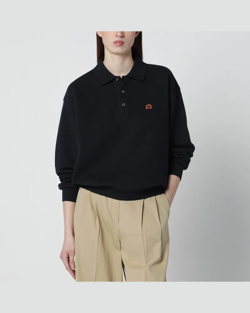 Dunst Marineblaues Poloshirt mit Lederlogo Blue