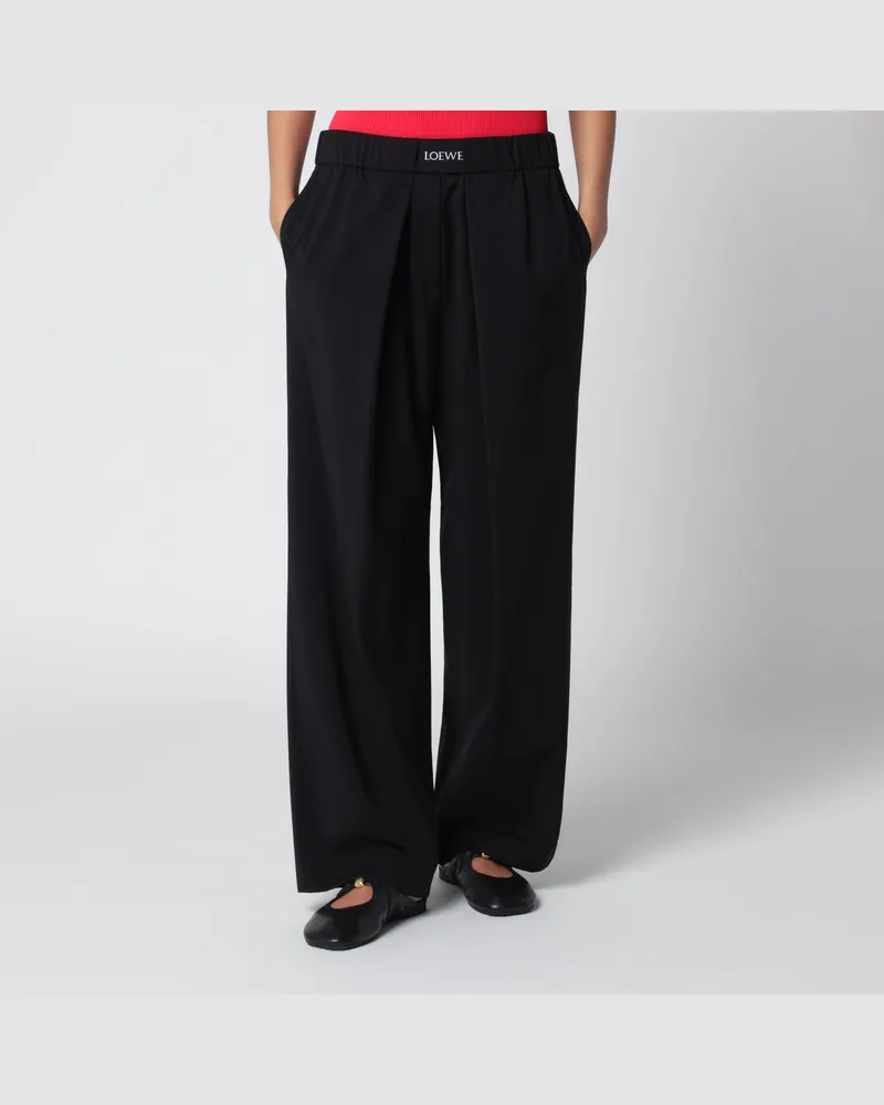 Loewe Elastische Wollhose mit Jacquardbund in Schwarz Black