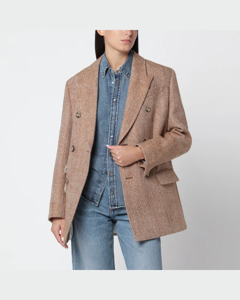 AMI Paris Brauner zweireihiger Blazer aus Schurwolle Brown