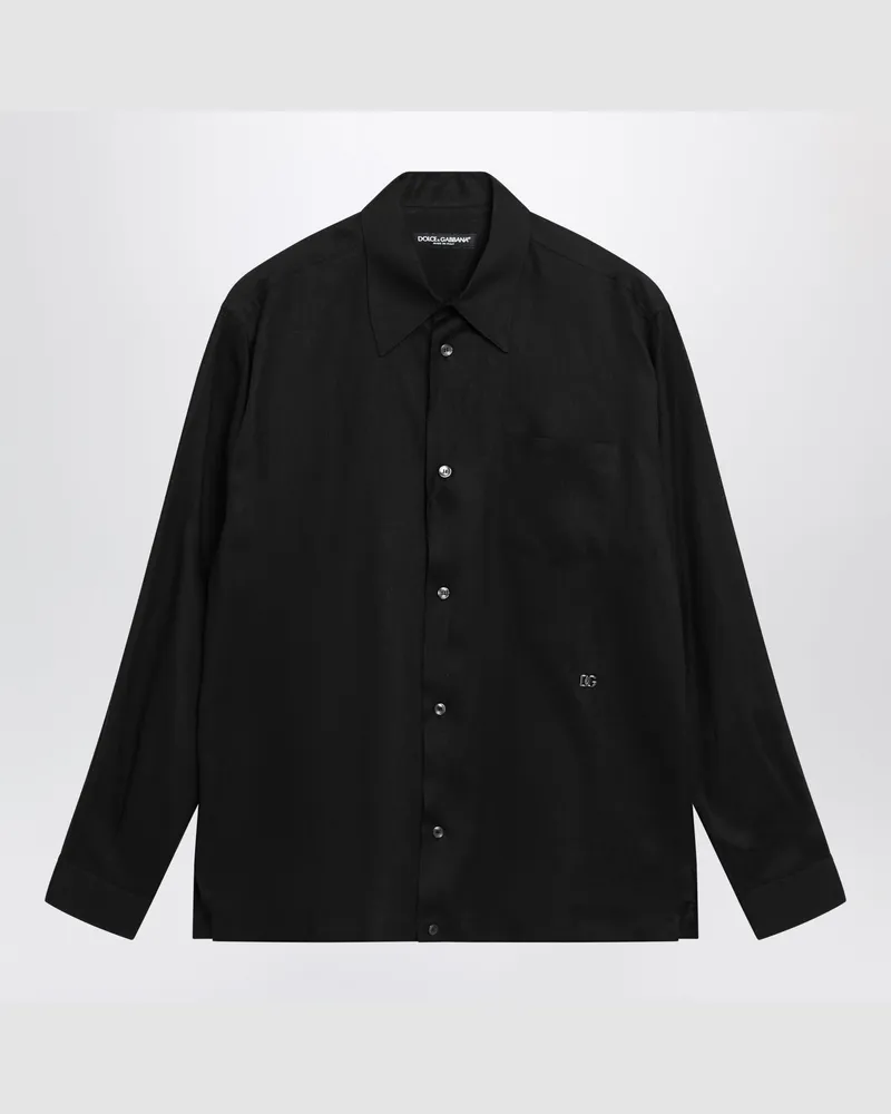 Dolce & Gabbana Hawaii-Hemd aus Leinen mit DG-Hardware in Schwarz Black