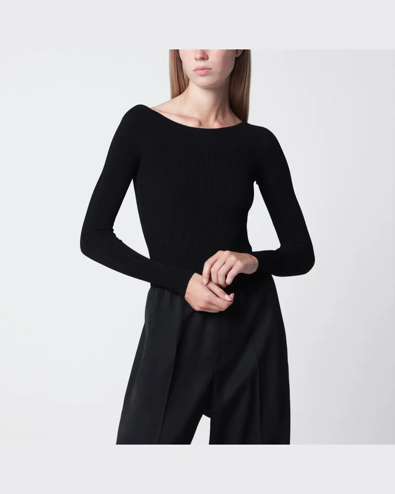 Alaïa Schulterfreier Body aus formendem Rippstrick, schwarz Black