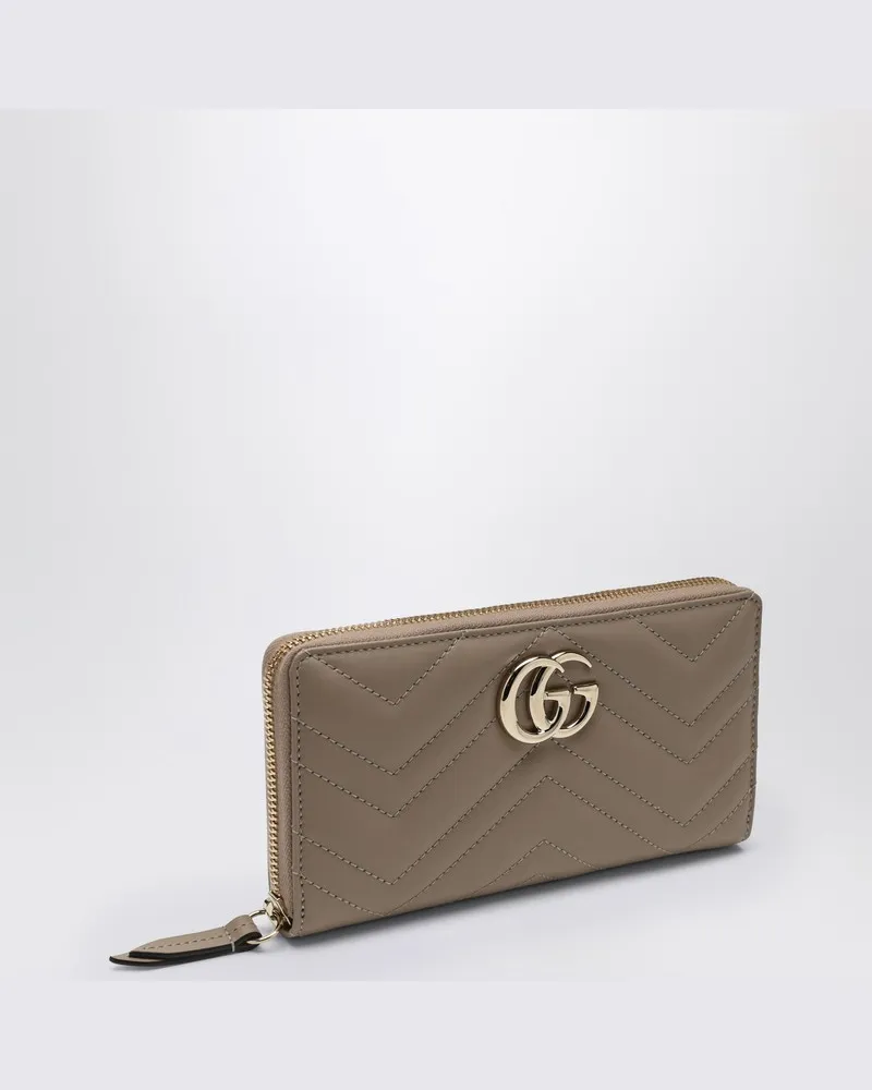 Gucci Taupe Marmont GG Brieftasche mit Reißverschluss Grau