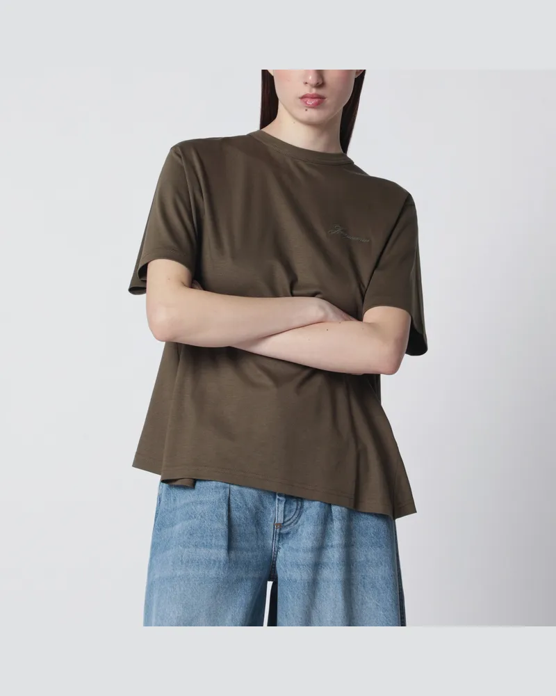 Jacquemus Khakifarbenes T-Shirt mit Plissee am Rücken Brown