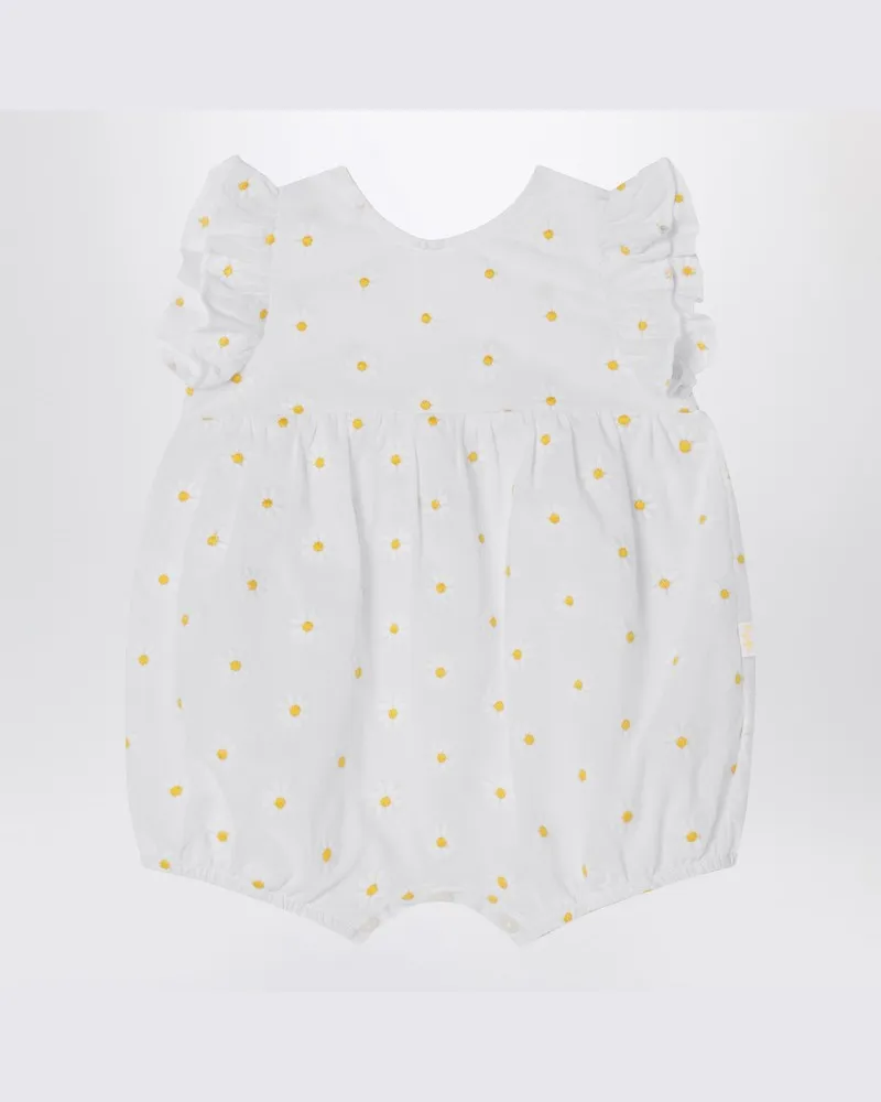 Il Gufo Weißer Strampler mit Blumenstickerei Weiß