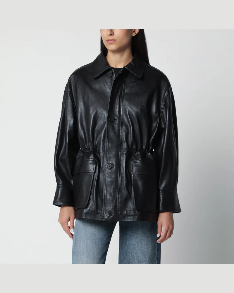 Arma Schwarze Maeve Lederjacke mit Tunnelzug Black