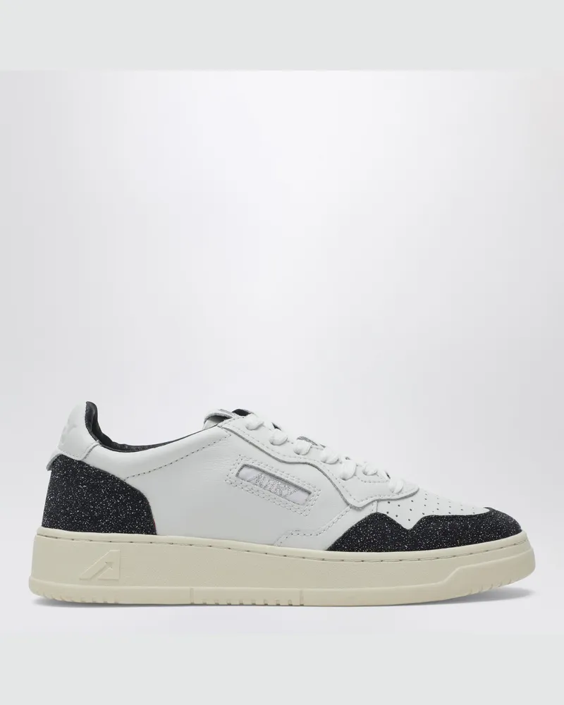 AUTRY Medalist Low Sneaker aus weißem und schwarzem Leder mit Glitzer White