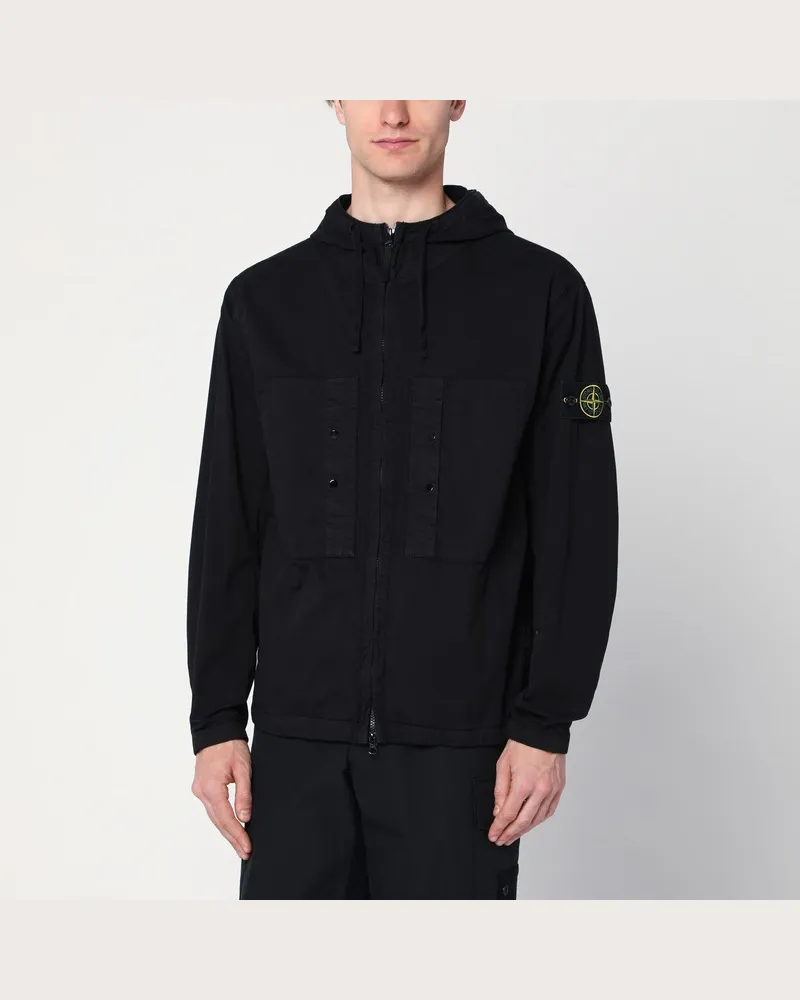 Stone Island Schwarze Zip-Jacke aus Baumwollmischung Schwarz