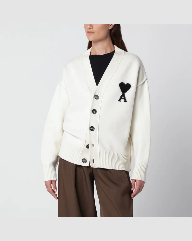 AMI Paris Weiße Ami De Coeur Strickjacke aus Merinowolle White