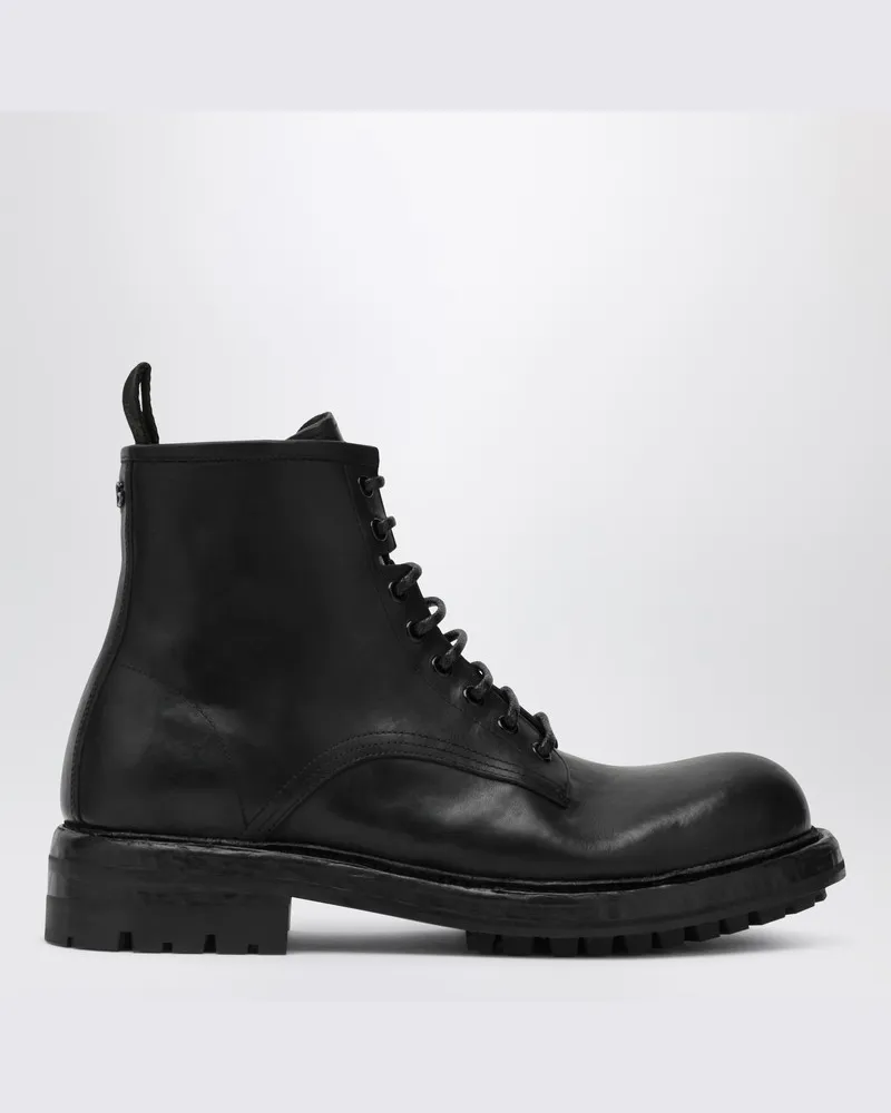 Dolce & Gabbana Schwarzer Leder-Schnürstiefelette Schwarz