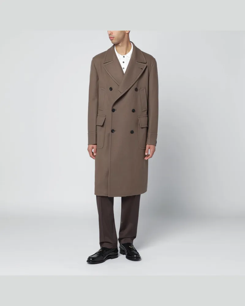 Tagliatore Taupefarbener doppelreihiger Mantel aus Wollmischung Brown