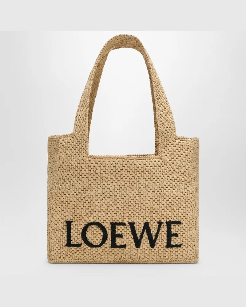 Loewe Mittlere  Font Tote-Bag aus Raffia Beige