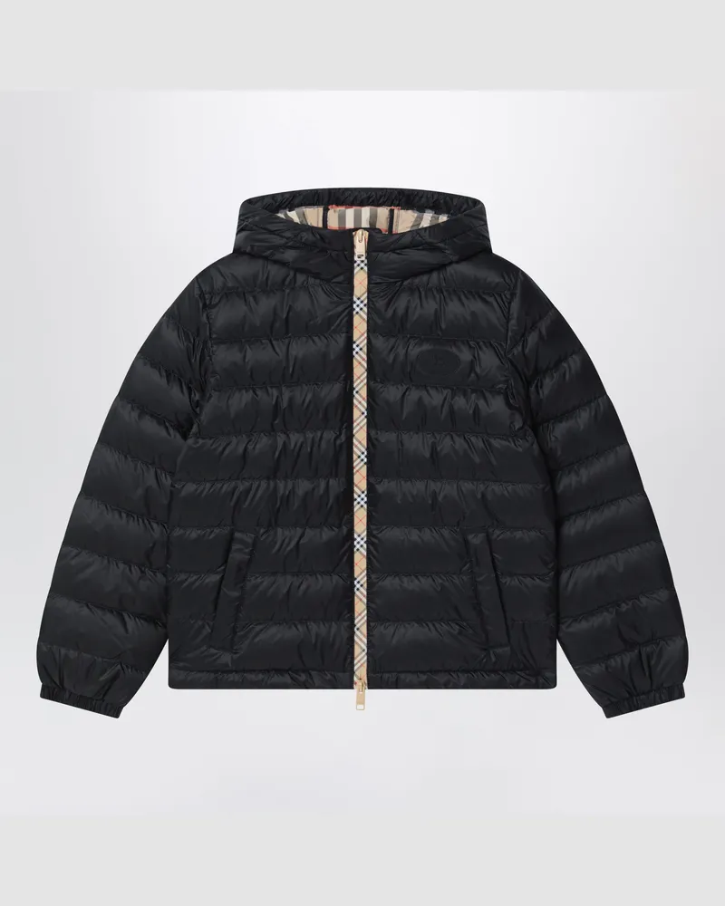 Burberry Schwarze Daunenjacke aus Nylon mit Check-Details Black