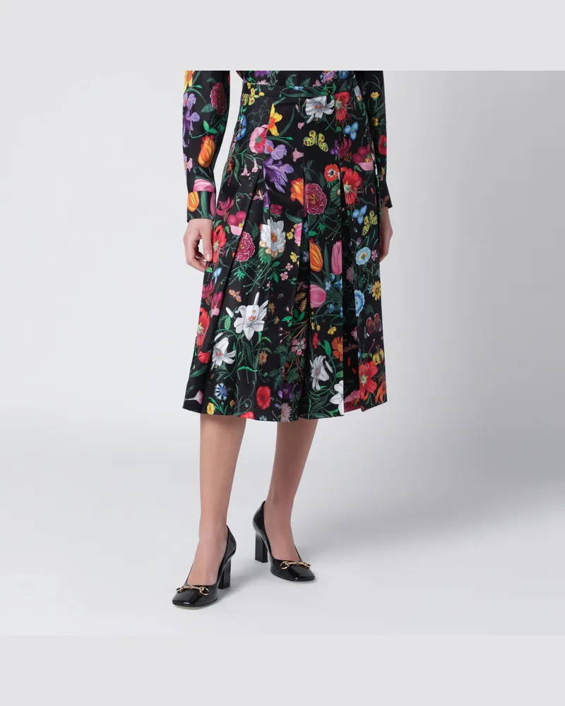Gucci Plissierter Midirock Aus Seidentwill Mit Flora-Print Multicolor