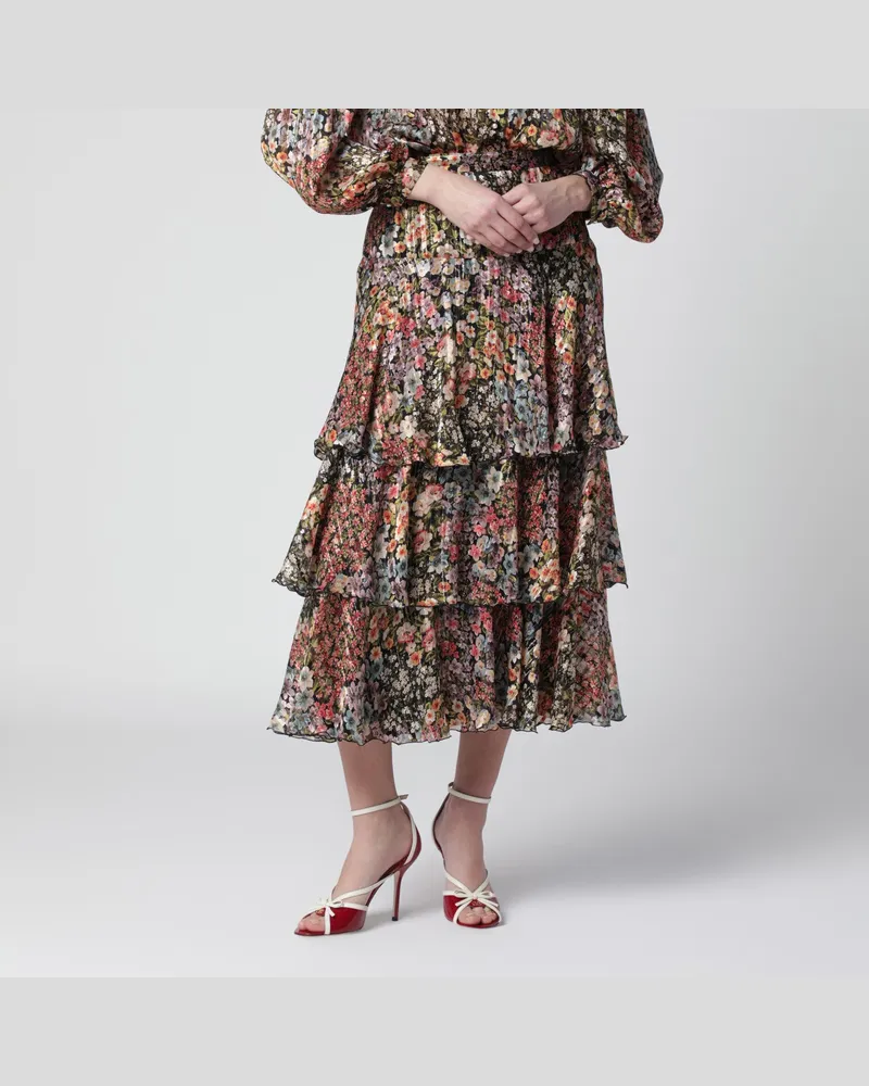 Valentino Garavani Stufenrock aus Seide mit Blumenprint Multicolor