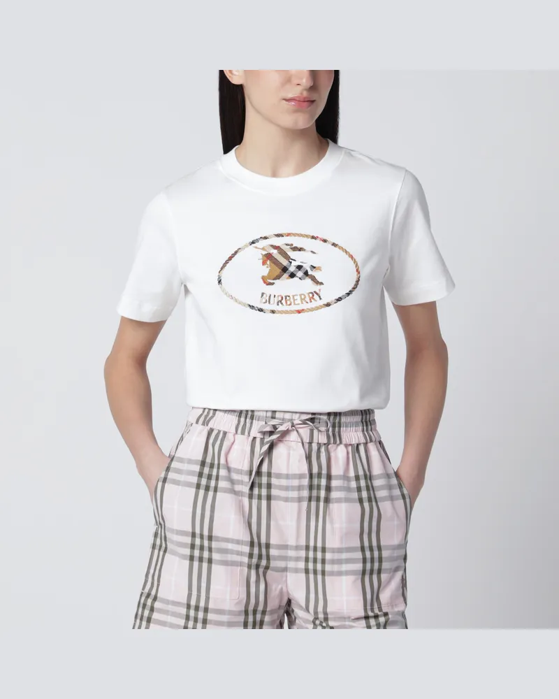 Burberry Weißes Baumwoll-Check-T-Shirt mit Knight Stamp White