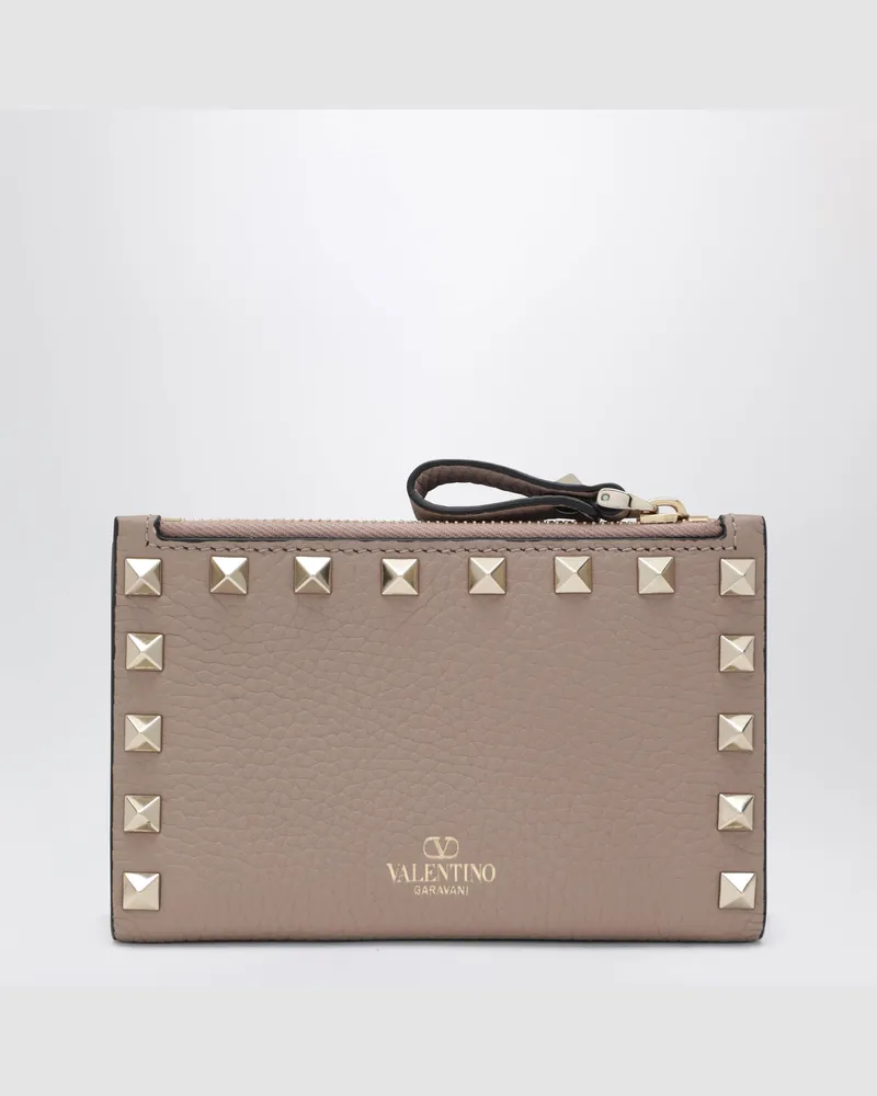 Valentino Garavani Rockstud Kartenhalter mit Reißverschluss in Puderrosa Pink