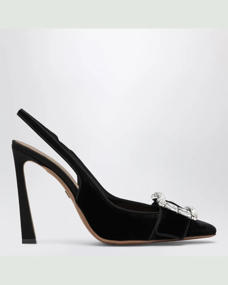Dolce & Gabbana Slingback-Pumps aus Samt mit Schmuckschließe in Schwarz Black