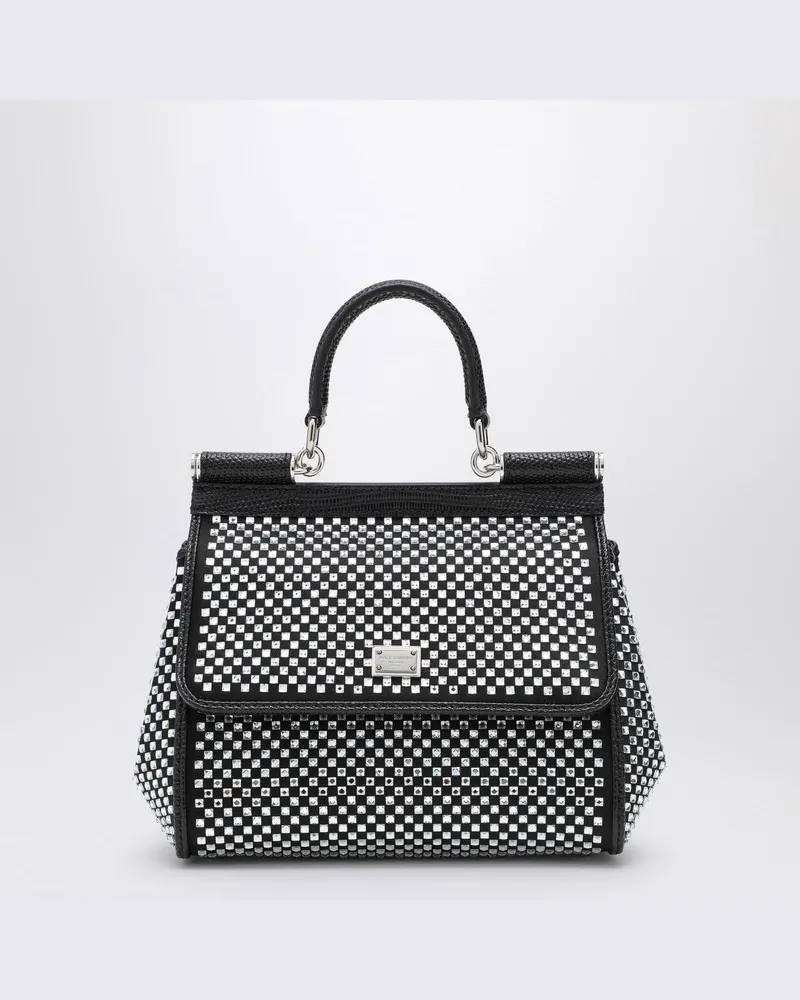 Dolce & Gabbana Mittelgroße schwarze Handtasche Sicily mit Kristallen Schwarz