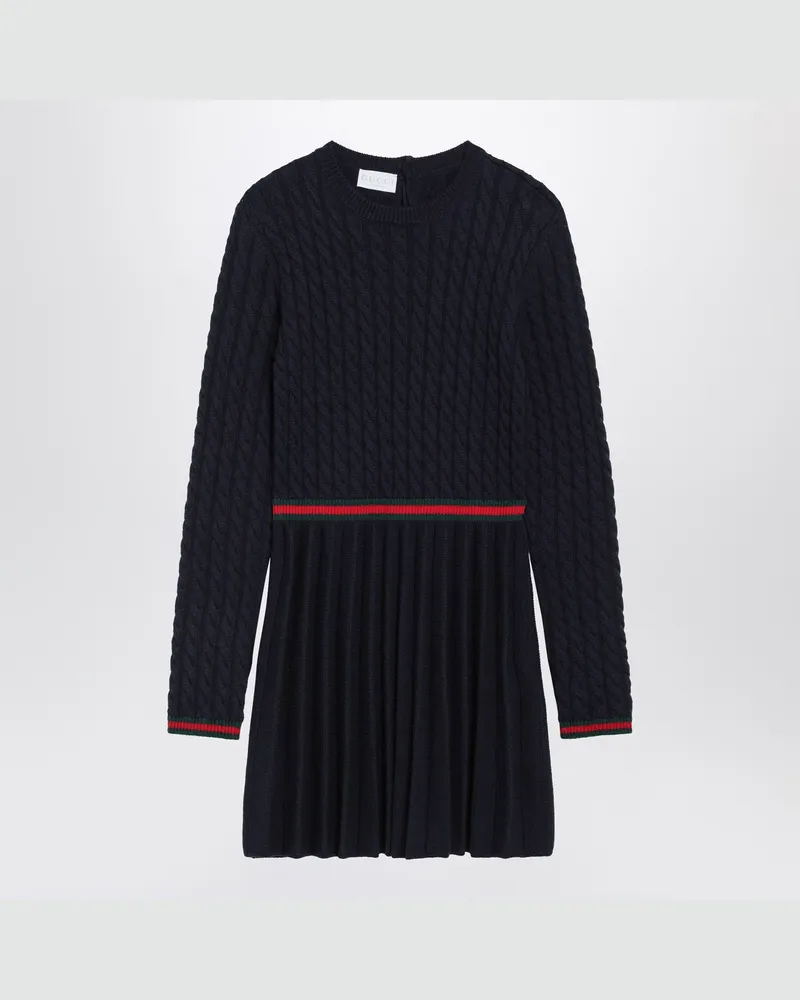 Gucci Blaues Wollkleid mit Web-Detail Blue