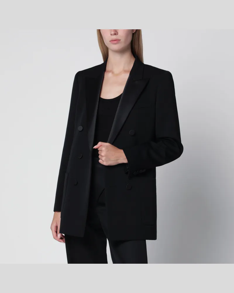 Saint Laurent Doppelreihige Wolljacke mit langen Ärmeln in Schwarz Black