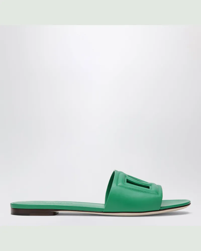 Dolce & Gabbana Slides aus grünem Kalbsleder mit DG-Logo Green