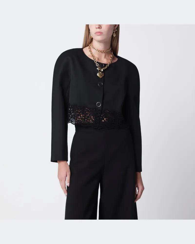 Chloé Schwarze Cropped-Jacke mit Lochmusterbesatz Black