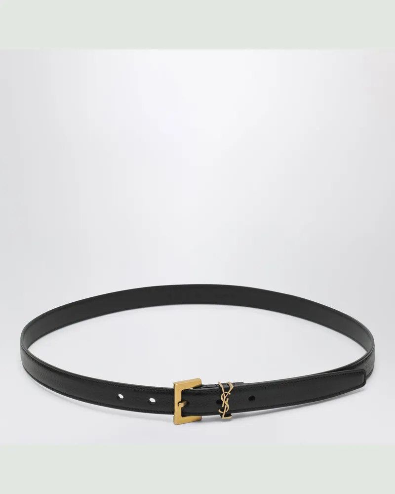 Saint Laurent Schmaler Gürtel Cassandre aus genarbtem schwarzem Leder Black