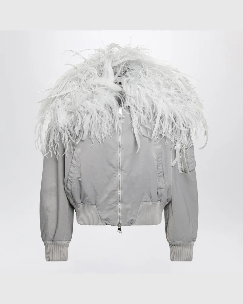 ATTICO Ice-coloured bomber jacket with feathers Grey