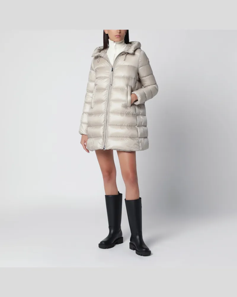 Moncler Perlbeige Daunenjacke aus Nylon laqué Beige