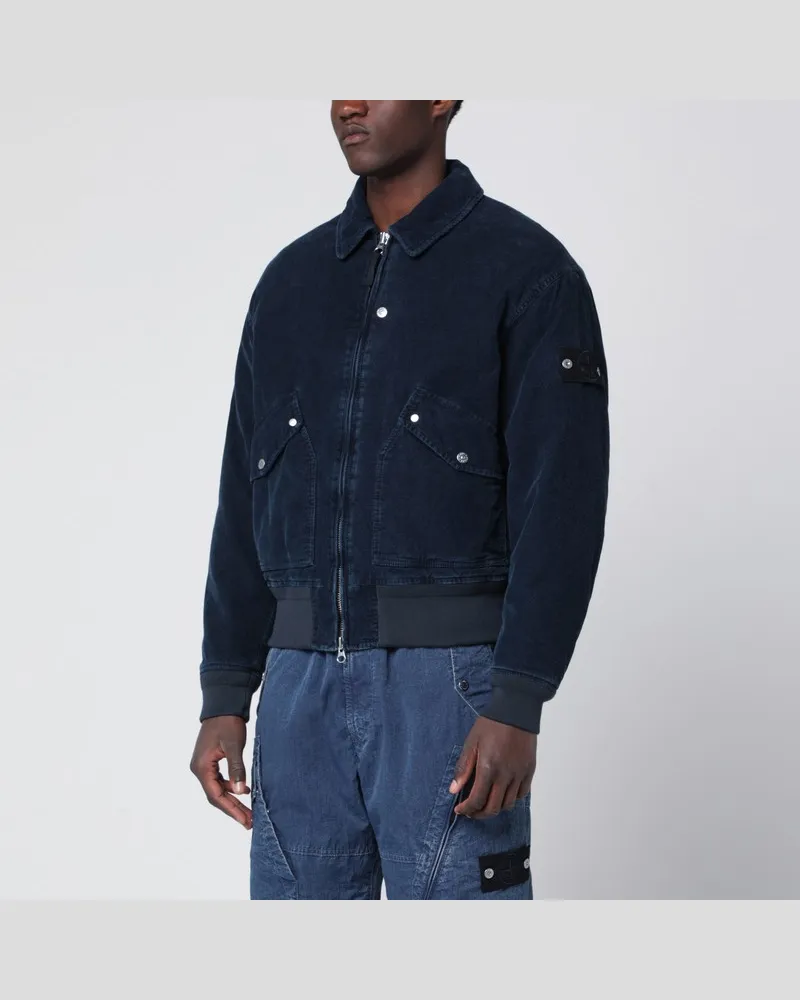 Stone Island Indigoblaue Cord-Bomberjacke Blau