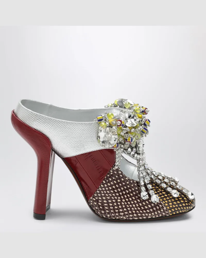 Dries van Noten Patchwork-Mules aus Leder mit Verzierung Burgundy