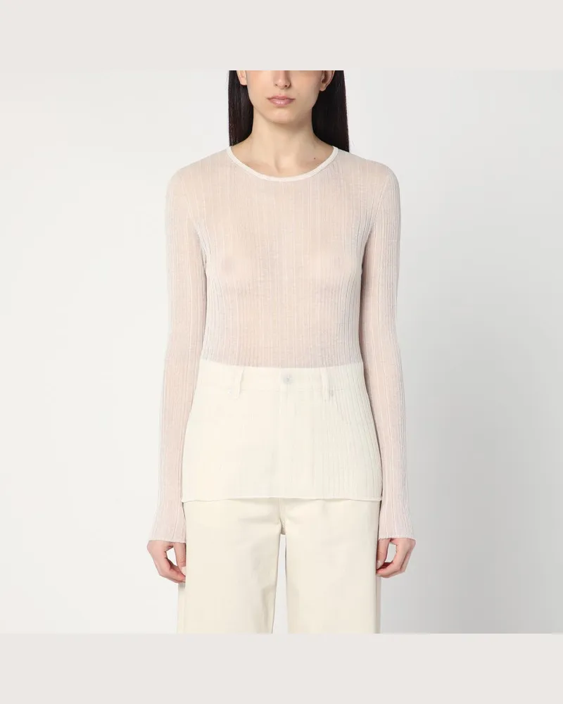 Roberto Collina Halbtransparenter Pullover in Naturfarbe Weiß