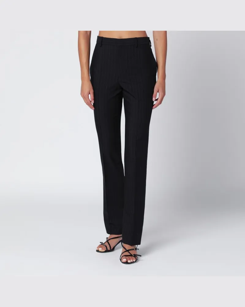 Gucci Schwarze Wollhose mit Nadelstreifen Schwarz