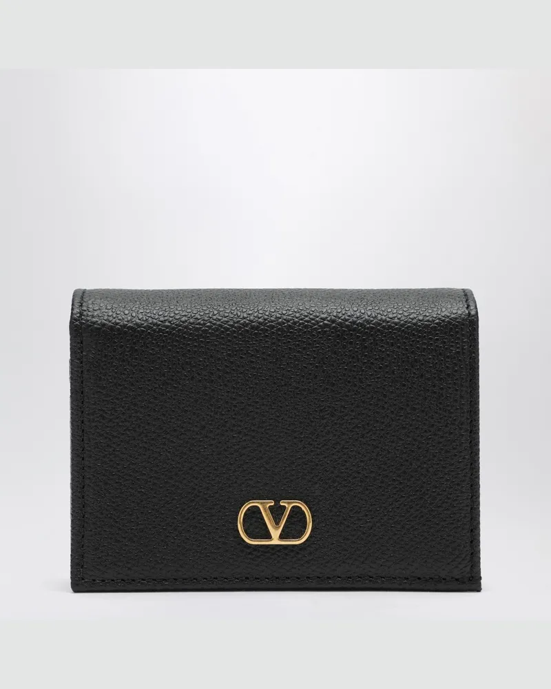 Valentino Garavani VLogo-Geldbörse aus schwarzem Leder Black