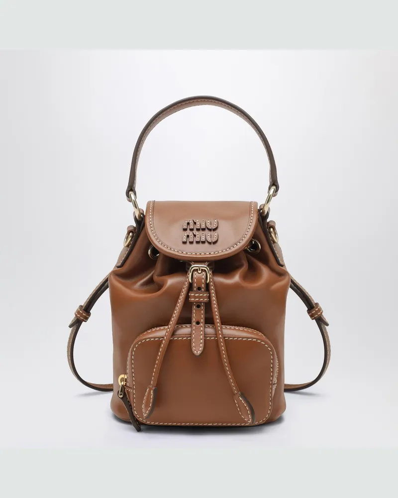 Miu Miu Kleiner cognacfarbener Lederrucksack Brown