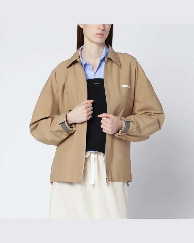 Miu Miu Beige Windjacke aus technischem Canvas Beige