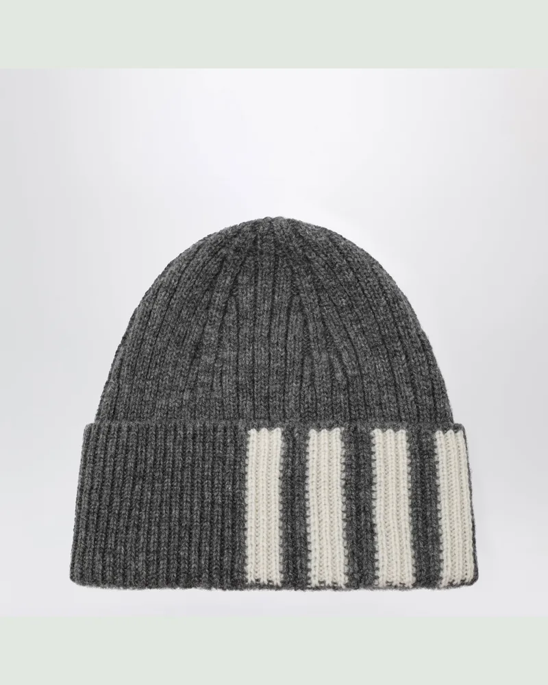 Thom Browne Graue gerippte Kaschmir-Beanie Grey