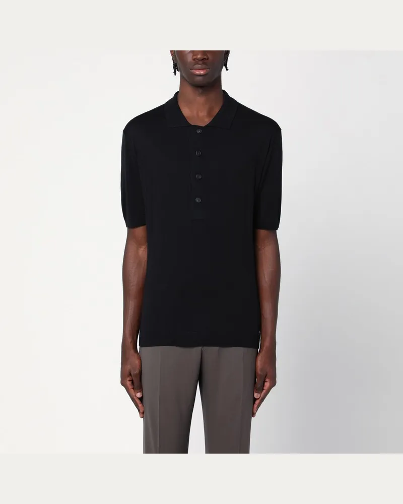 Tagliatore Schwarzes Polo aus Seidenmischung Schwarz