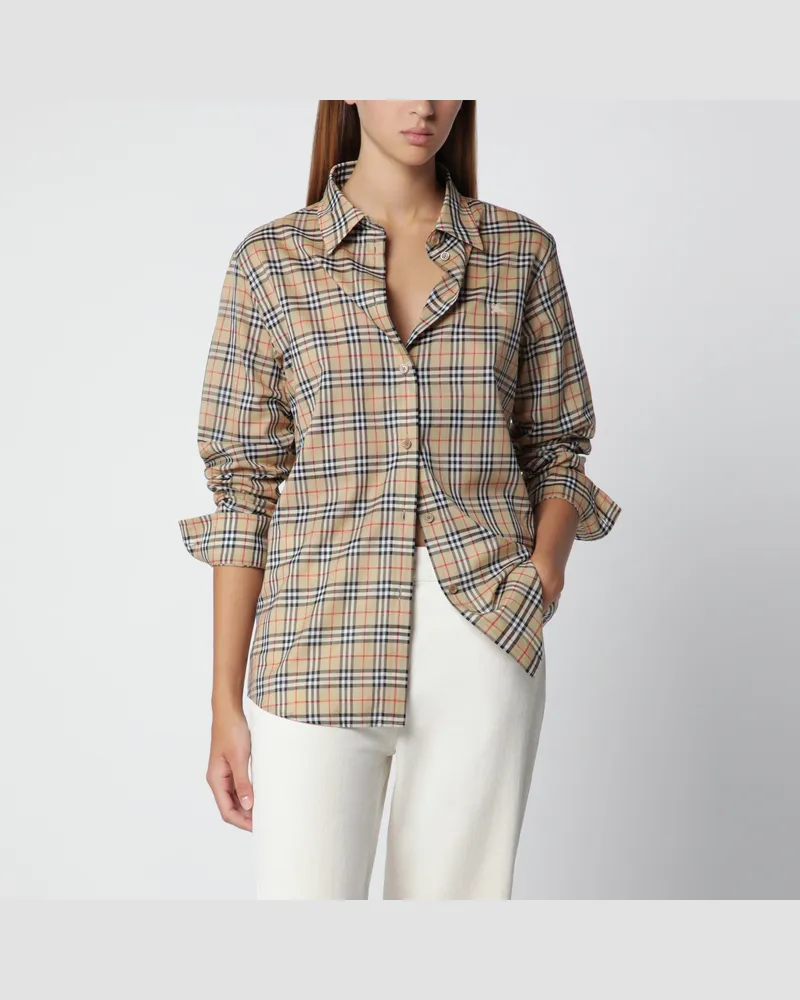 Burberry Beiges Baumwollhemd mit Check-Muster Beige